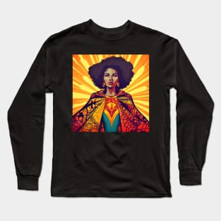 African Queen, Afro Superhero, Female Warrior, Black History Long Sleeve T-Shirt